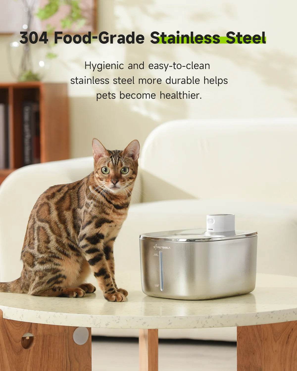 4L Wireless Stainless Steel Pet Water Fountain