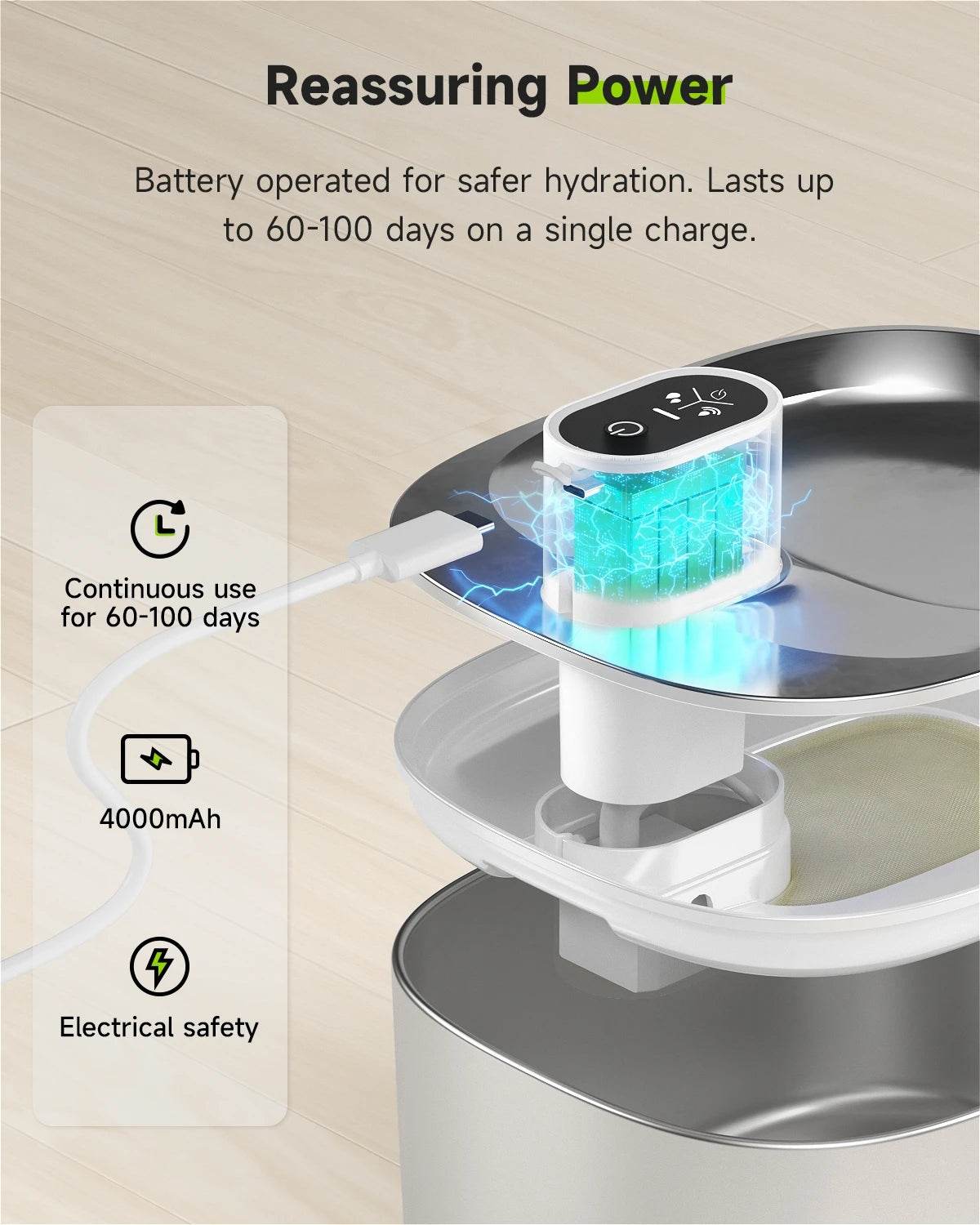 4L Wireless Stainless Steel Pet Water Fountain