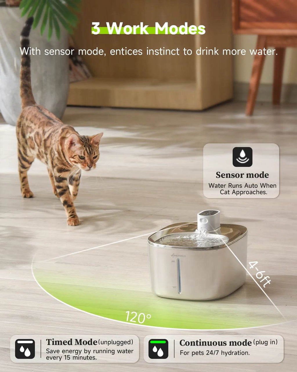 4L Wireless Stainless Steel Pet Water Fountain