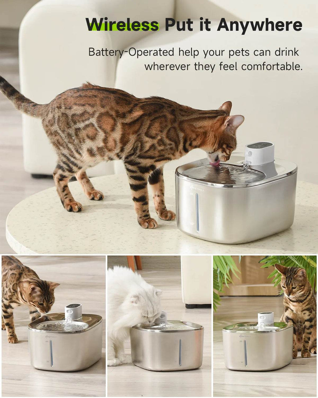 4L Wireless Stainless Steel Pet Water Fountain